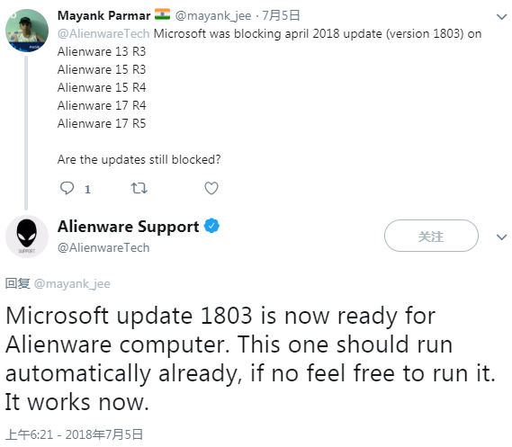 windows7콢AlienwareûȡWindows10 April 2018