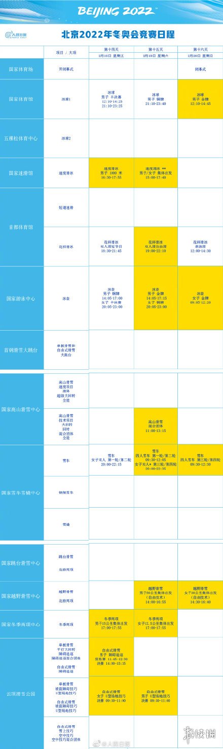 2022北京冬奥会赛程安排 北京冬奥会赛程表