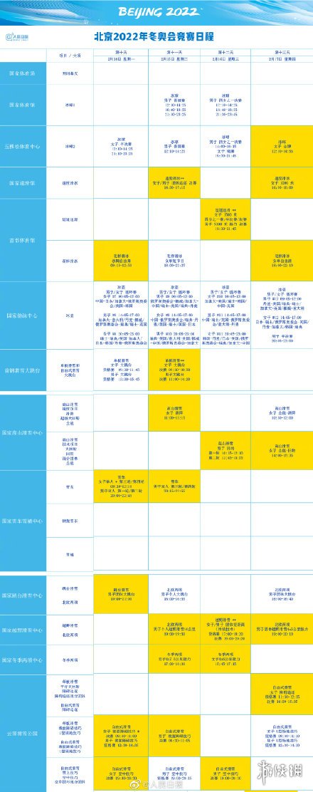 2022北京冬奥会赛程安排 北京冬奥会赛程表